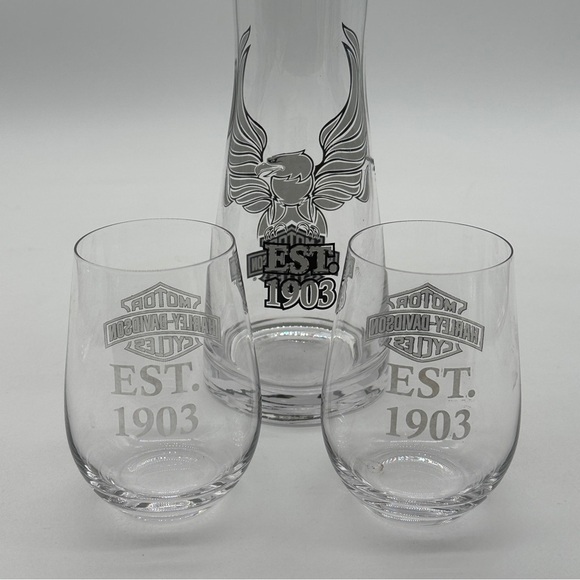 Harley Davidson Eagle & Shield Glass Cocktail Mixer/Hand Blown Glass With Glass - Picture 12 of 13